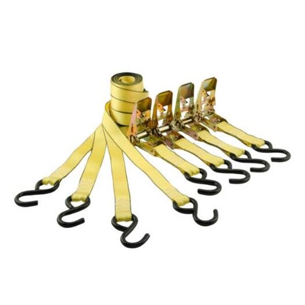 Four 1 in x 10 ft Light-Duty Ratchet Tie-Down Straps, 900 lb Capacity