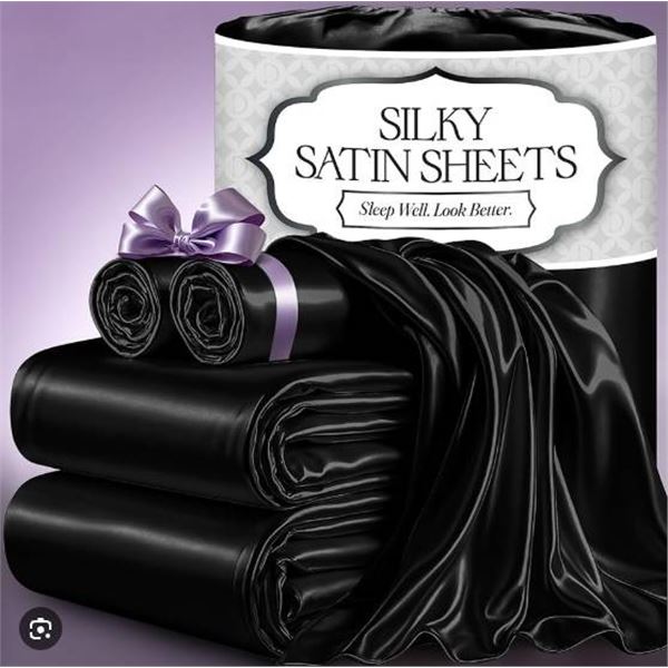 Decolure Silky Satin Sheets, King Size, 4-Piece Set