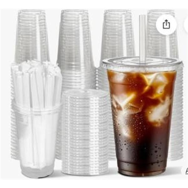 Disposable Clear Coffee Cups and Lids Set for Shakes and Smoothies