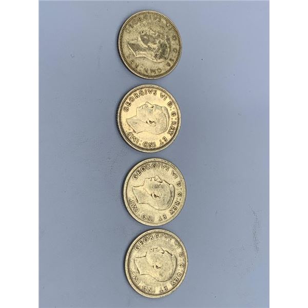 Lot of 4 Coins: 1940 Shilling and Canada 1939 25 Cents SILVER