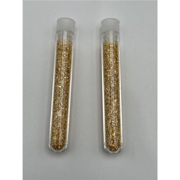 Two Vials of Gold Foil Flakes in Transparent Tubes