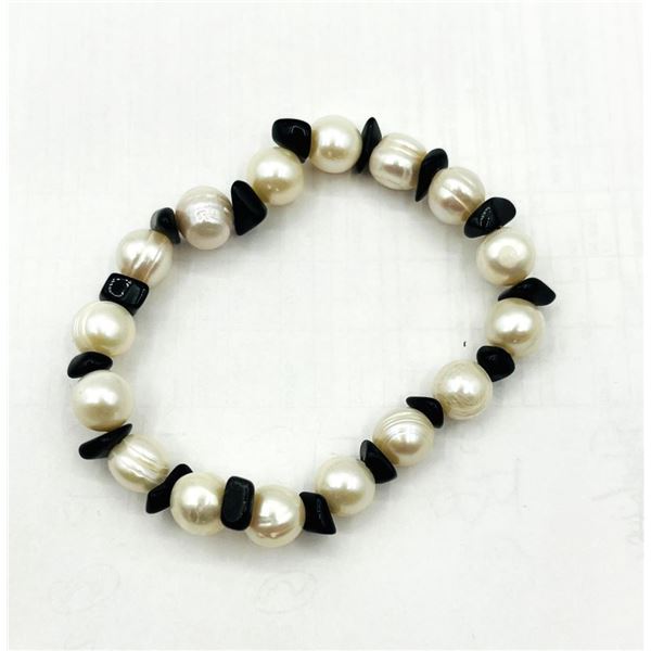 Freshwater Pearl with Onyx Beads Bracelet, Retail $200.00.