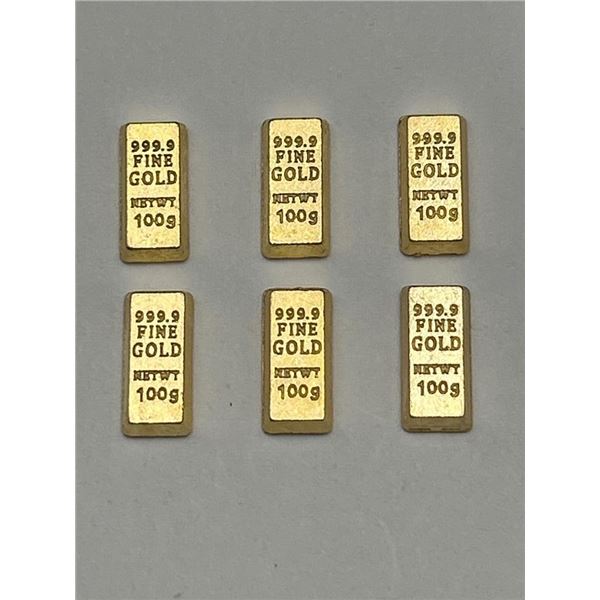 Six 999.9 100g Fine Gold Bars - COPY