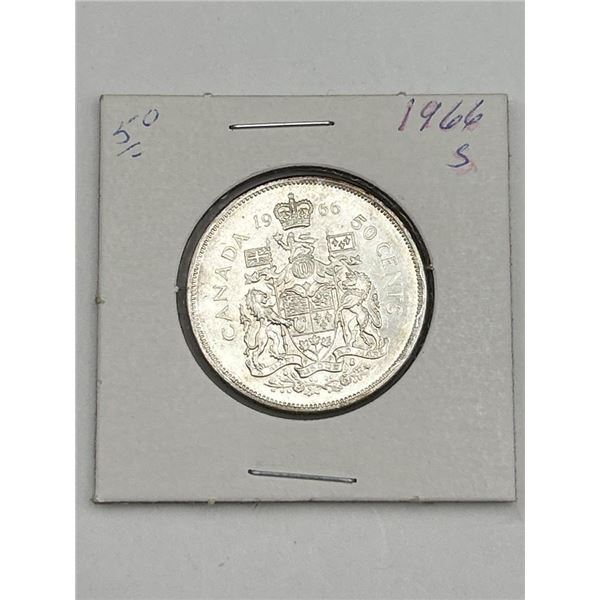 Canada 1966 50 Cents Silver Coin in Holder