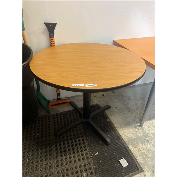 Round Wooden Table with Metal Base, 36 Inches Diameter x 29 Inches High