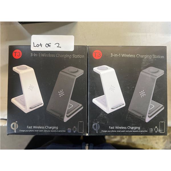 T3 3-in-1 Wireless Charging Stations with Fast Charging Capability, Lot Of 2
