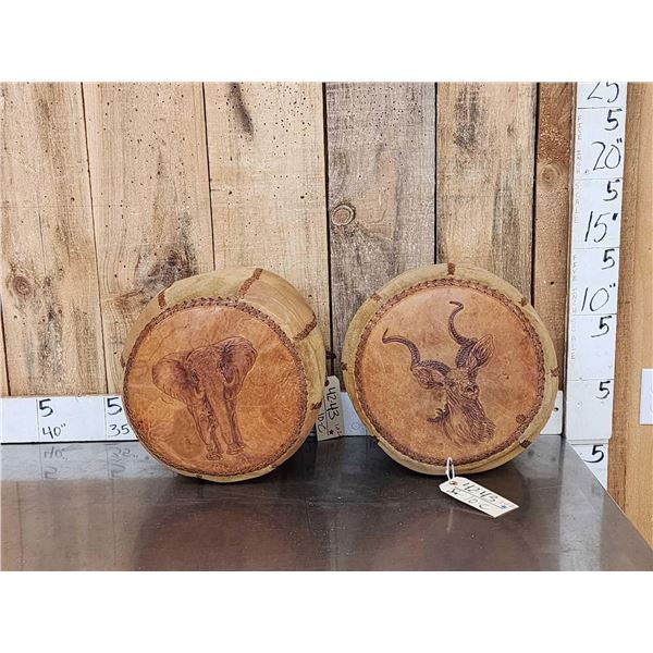 Pair Of African Leather Foot Stools