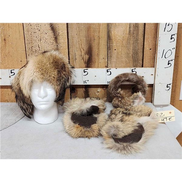 Coyote Fur Hat Ear Muffs & Mittens