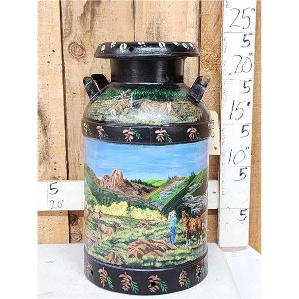 Vintage Hand Painted Cream Can "Elk Camp"
