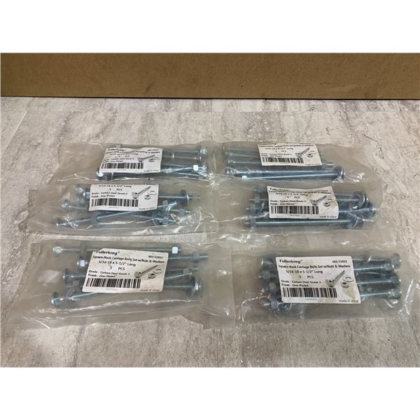 Lot of 6 Square Neck Carriage Bolts 5/16 x 5 1/2in Long With Nuts And Washers 5 Per Pack