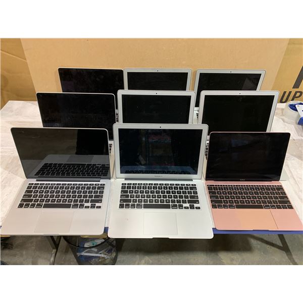 Lot of 9 Apple Macbooks - 5 Macbook Air - 3 Macbook Pro - 1 12 inch Retina Laptop