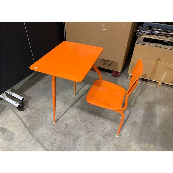 Orange School Desk With Attached Chair - 32 Inches Tall - Solid Desk