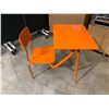 Image 3 : Orange School Desk With Attached Chair - 32 Inches Tall - Solid Desk