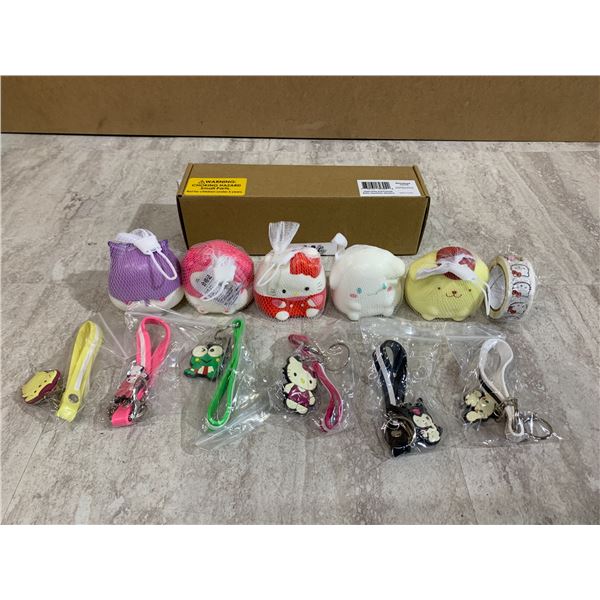 Hello Kitty Squishy Toys w/ Key Chains & Stickers