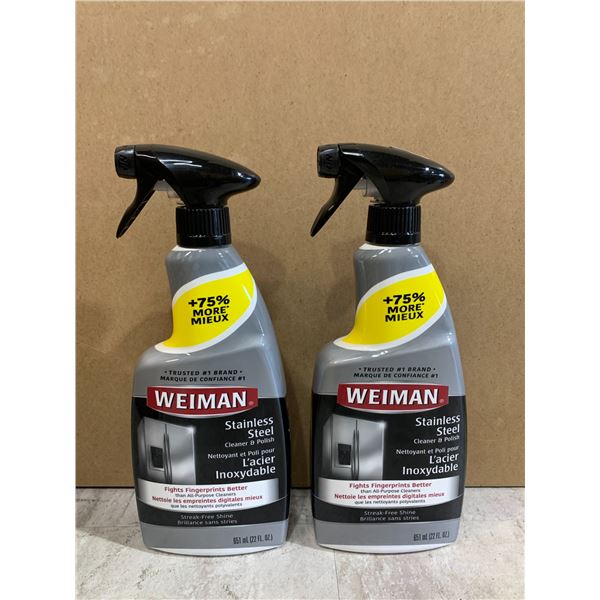 Lot of 2 Weiman Stainless Steel Cleaner & Polish Sprays (651ml) For Streak-Free Shine - New