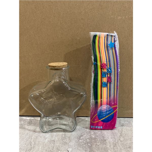 Glass Wishing Bottle and Origami Star Paper Strips Set