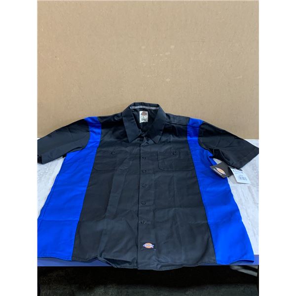Dickies Short Sleeve Work Shirt 2 Tone Black and Blue Large