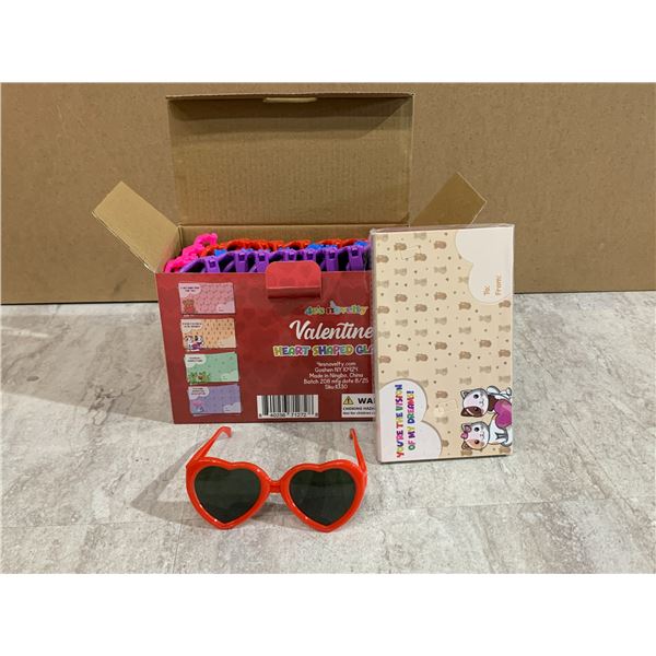 Valentines Day Set, 32 Heart Shaped Glasses and Cards