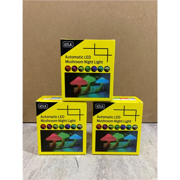 Automatic LED Mushroom Night Lights Pack of 3