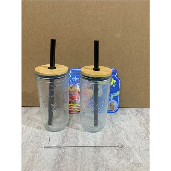 Mason Jars with Lid and Straw Set of 2 24oz Cups