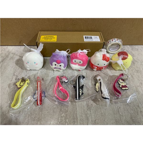 Hello Kitty Squishy Toys w/ Key Chains & Stickers