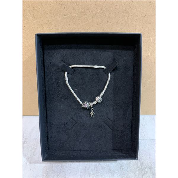 Sterling Silver Pandora Bracelet With 3 Charms - 14.4 Grams