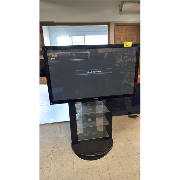 SAMSUNG 50" PLASMA TV ON SONAX ROTATING PEDESTAL STAND WITH GLASS SHELVES *NO REMOTE*