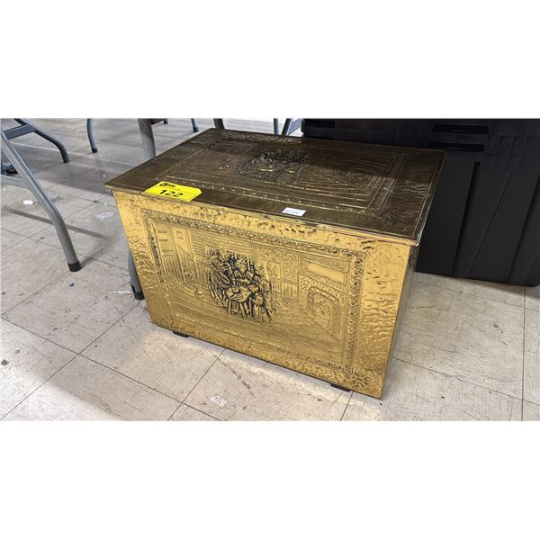 EMBOSSED BRASS CLAD STORAGE BOX: 23"W X 15.5"D X 15"T