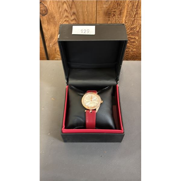 *NEW IN BOX WITH TAGS* BURGI LADIES ANALOGUE WATCH WITH CRYSTAL STUDDED BEZEL & LEATHER BAND