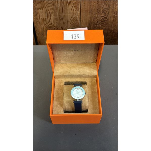 *NEW IN BOX WITH TAGS*TORY BURCH LADIES "THE SAWYER" ANALOGUE WATCH WITH LEATHER STRAP