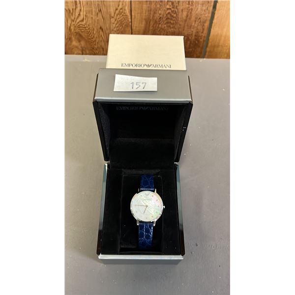 *NEW IN BOX WITH TAG* EMPORIO ARMANI LADIES ANALOGUE WATCH WITH MOTHER OF PEARL FACE & LEATHER BAND