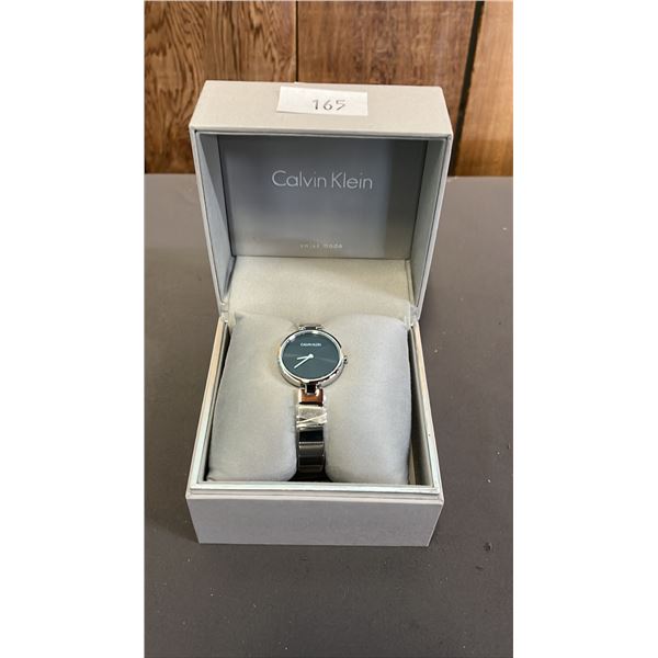 *NEW IN BOX WITH TAG* CALVIN KLEIN LADIES BLACK DIAL ANALOGUE WATCH WITH STAINLESS STEEL BAND