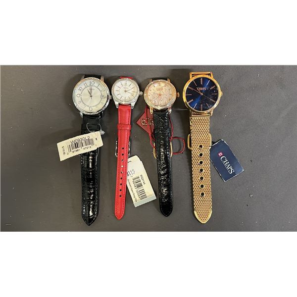 *NEW WITH TAGS* (4) ASSORTED LADIES WATCHES; GUESS, FOSSIL, BURGI & CHAPS