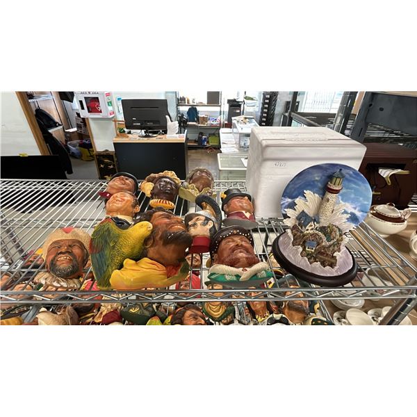 "LIGHTING THE WAY" COLLECTIBLE PLATE & COLLECTION OF VINTAGE BOSSONS CHALKWARE HEADS