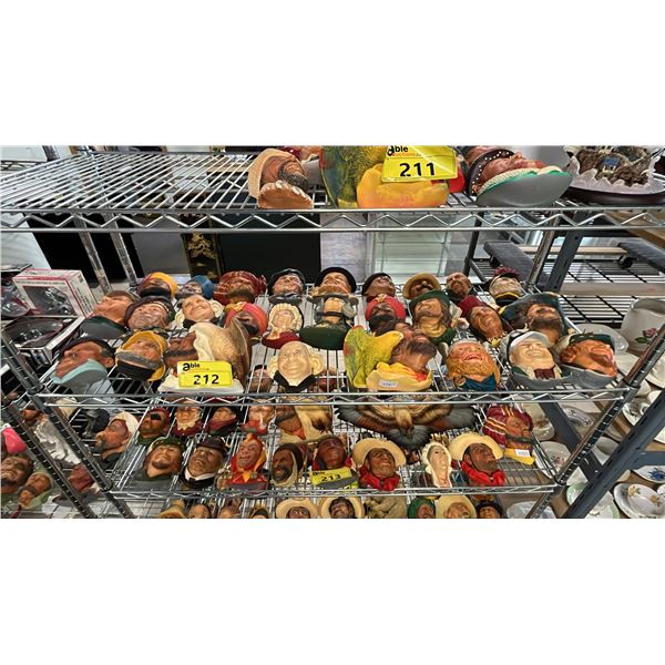 SHELF OF ASSORTED VINTAGE BOSSONS CHALKWARE HEADS