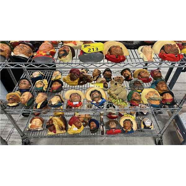 SHELF OF ASSORTED VINTAGE BOSSONS CHALKWARE HEADS