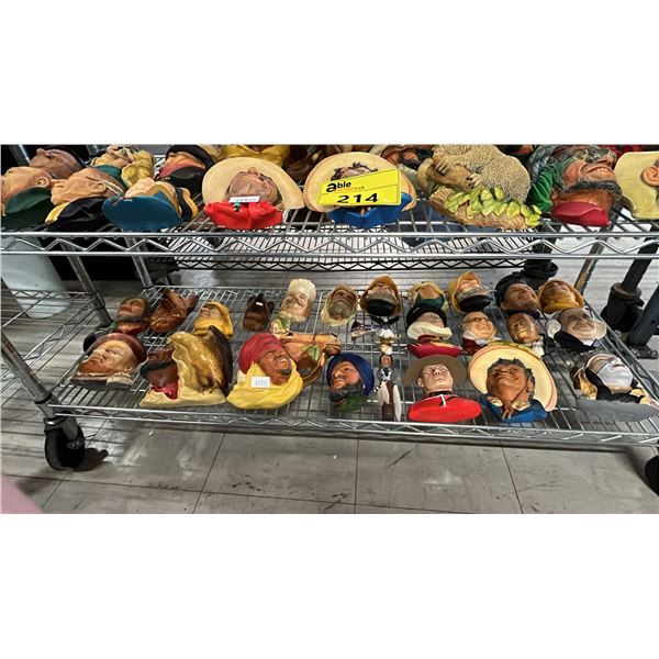 SHELF OF ASSORTED VINTAGE BOSSONS CHALKWARE HEADS