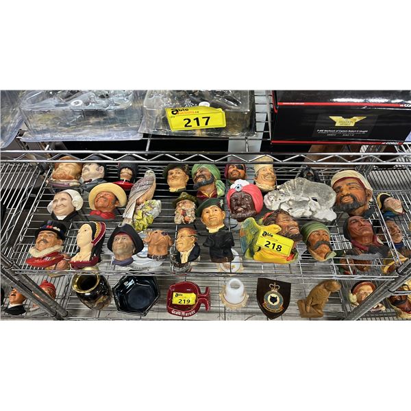 SHELF OF ASSORTED VINTAGE BOSSONS CHALKWARE HEADS