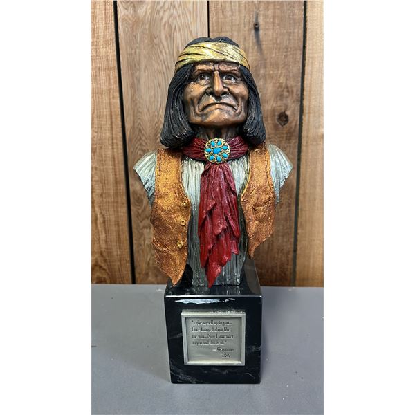 CHILMARK PEWTER & MARBLE GERONIMO BUST BY JOE STOCKBLOWER: APPROX. 13" TALL