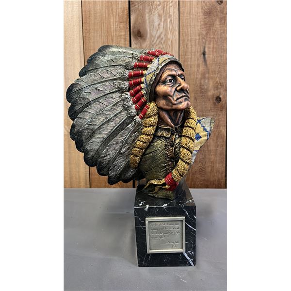 CHILMARK PEWTER & MARBLE CHIEF SITTING BULL BUST BY JOE STOCKBLOWER: APPROX. 14" TALL