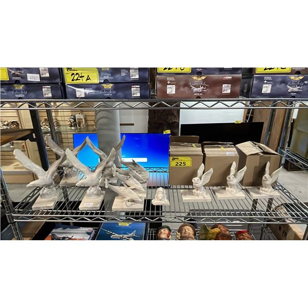 SHELF OF ASSORTED PEARLITE ANIMAL SCULPTURES BY MARBLECRAFT