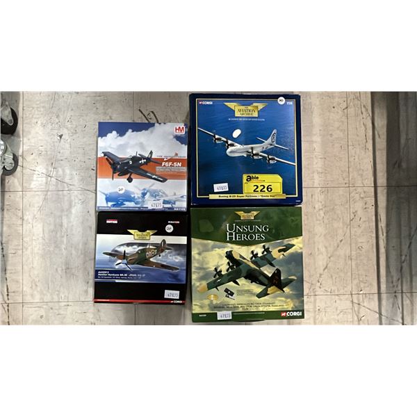 (1) HOBBY MASTER & (3) CORGI DIECAST SCALE MODEL AIRPLANES: 1:72 SCALE & 1:144 SCALE