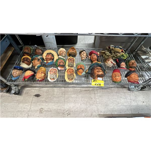 SHELF OF ASSORTED VINTAGE BOSSONS CHALKWARE HEADS