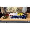 Image 1 : (3) CORGI DIECAST NASCAR SERIES TRUCKS, CORGI DIECAST GREYHOUND BUS, WALL SCONCE & VINTAGE TIN