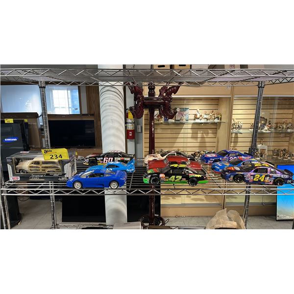 SHELF OF ASSORTED DIECAST SCALE MODEL CARS