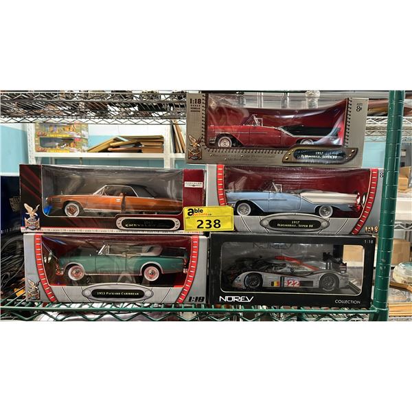 (5) ASSORTED DIECAST 1:18 SCALE MODEL CARS IN BOXES