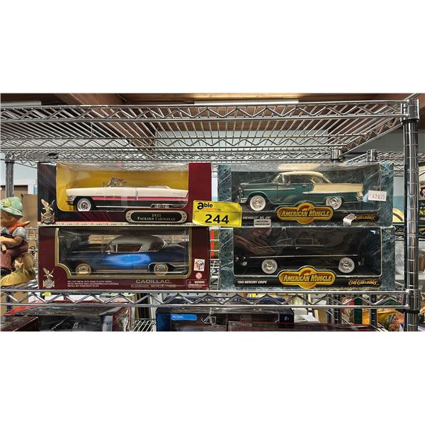 (4) ASSORTED DIECAST 1:18 SCALE MODEL CARS IN BOXES