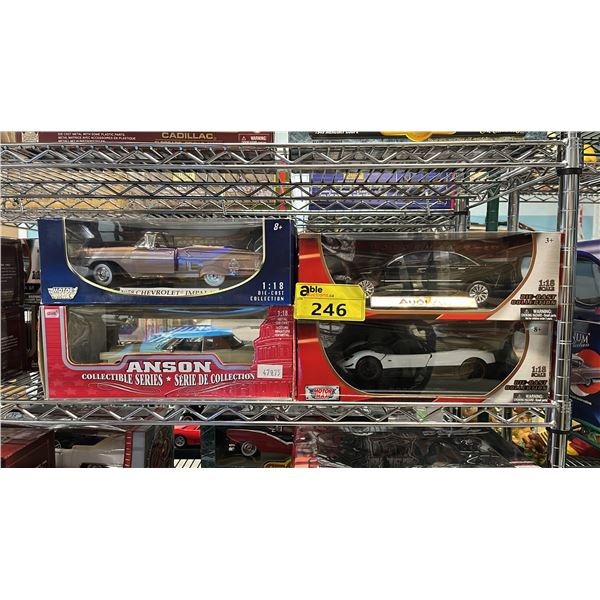 (4) ASSORTED DIECAST 1:18 SCALE MODEL CARS IN BOXES