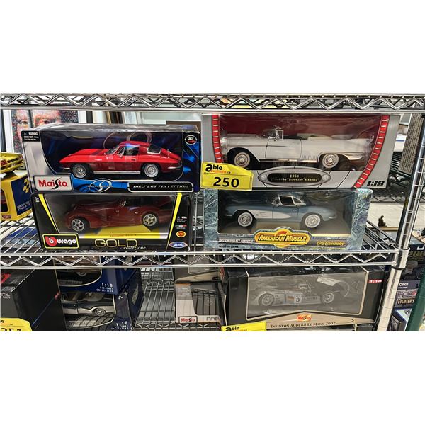 (4) ASSORTED DIECAST 1:18 SCALE MODEL CARS IN BOXES