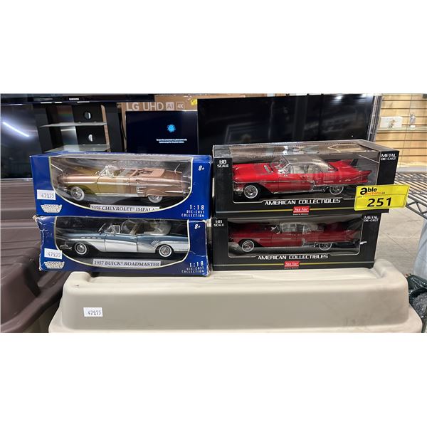 (4) ASSORTED DIECAST 1:18 SCALE MODEL CARS IN BOXES